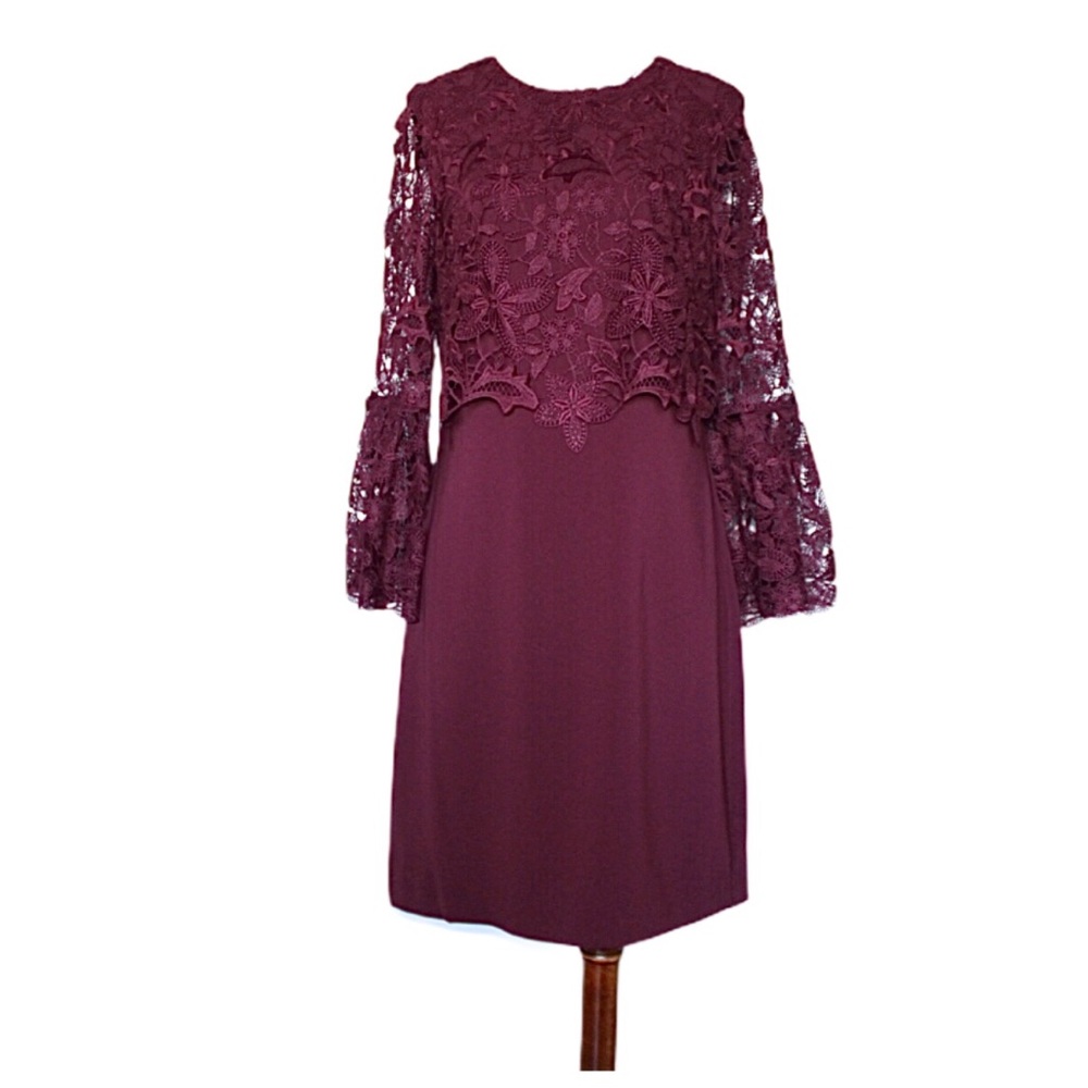 Laundry Shelli Segal Merlot Lace Popover Dress Size 6